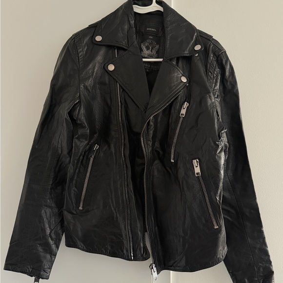 Diesel Other - Diesel Black Leather Jacket with Silver Accents